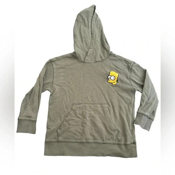 Old Navy Pop Sugar Collab Embroidered Bart Simpson Green Hoodie Size 6/7 Small - Picture 1 of 8